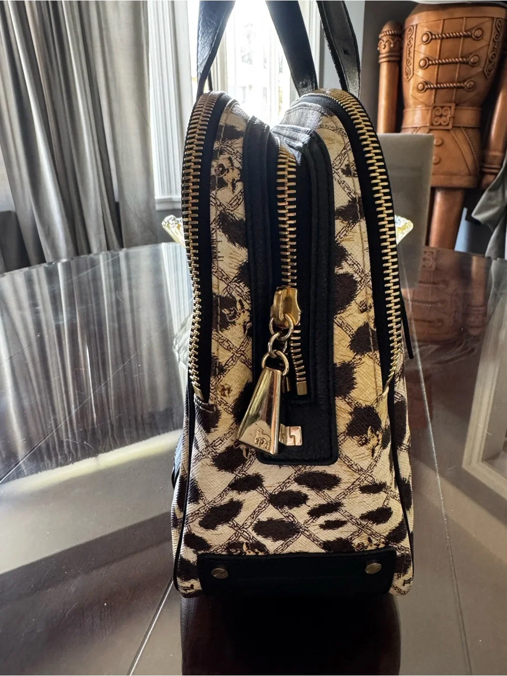 L.A.M.B. Cheetah animal print Patterned Satchel with Center Stripe